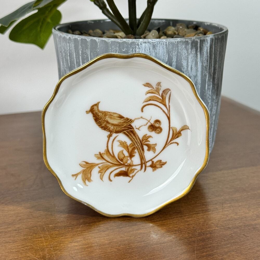 Vintage Butter Pat Kronach Bavaria Chrysantheme Pheasant 3.25" Gold Rosenthal